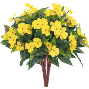 Fake Flowers Artificial Flowers For OutdoorArtificial Plant Artificial Impatiens Bouquet Flowers For Outdoors DecorationSilk Spring Artificial Plants For Outdoors Indoor Decor 2PCSYellow