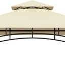 Grill Gazebo Replacement Top, 5 * 8 Outdoor BBQ Top Cover, Double Layer BBQ Gazebo Top Canopy for Model #L-GG001PST-F(Beige)