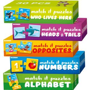 QUOKKA 5X MEGASET Puzzles for Toddlers 3-5 - Matching Games for Kids Ages 2-4 - Numbers Animals Opposites ABC Learning for Toddlers 1-3 Year Old - Educational Toy Activities for Boy and Girl
