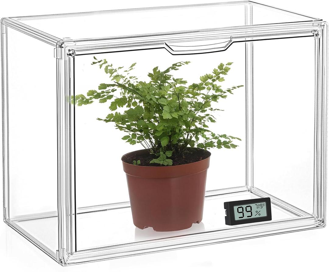 HBlife Mini Greenhouse for Indoor, Clear Stackable Green House with Magnetic Waterproof Door for Small Plants Nursery Germination, Tabletop Portable Greenhouse, 14.1x8.6x10.6 Inch (1 Pack)