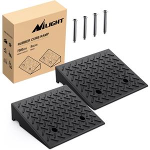 Nilight Rubber Curb Ramps, 5 Inches Rise Height Heavy Duty Rubber Threshold Ramp, Portable Driveway Ramps for Cars Wheelchairs Scooter Lawn Mower, 7000lbs Load Capacity, 2 Pack