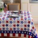 XCHI Red White Stripes Wood Stars Patriotic America 4th of July Memorial Day Independence Day Tablecloth Rectangle Washable Table Covers for Home Party Decorations 60x84 Inch