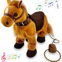 Haktoys Walk Along Horse with Remote Control Leash, Dancing Singing Walking Musical Pony Pet, Realistic Animal Design with 9 Different Child-Friendly Songs