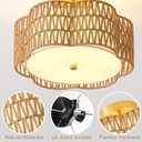 13.6" Boho Light Fixtures Flush Mount, 3-Light Rattan Ceiling Light Fixtures Flush Mount Gold for Bedroom, Flower-Shaped Close to Ceiling Light Fixture for Hallway Kitchen Dining Room(Yellow)