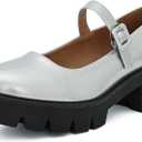 Women's Round Toe Ankle Strap Mary Janes Platform Low Heel Chunky Pumps Oxford Dress Shoes, Size 43
