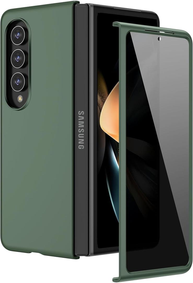 Ruky for Z Fold 4 Full Body Case, Hard PC Shockproof Cover with Built-in Privacy Screen Protector & Support Wireless Charging Protective Phone Case for Samsung Galaxy Z Fold 4, Green