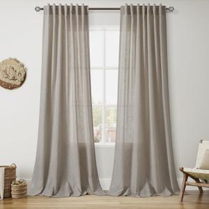 Nanspring 108 Inch Long Curtains for Living Room Grey Beige Linen Simple Modern Light Filtering Semi Sheer Curtain Back Tab Boho Neutral Gray Floor to Ceiling High Window for Bedroom 52x108,2 Panels
