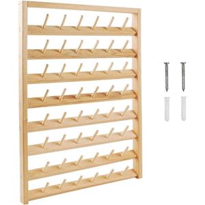 NW 48 Spools Wooden Thread Holder Sewing and Embroidery Thread Organizer for Sewing Thread Rack with Hanging Hooks for Wall