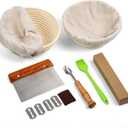 Banneton Bread Proofing Basket, Sourdough Starter Kit, 2 Round 8 Inch Banneton Baskets, Lame, Blades, Scrappers, Silicone Brush, and More Complete Sourdough Bread Baking Kit (8 inch)