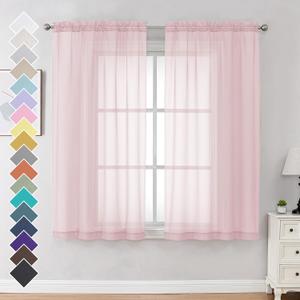 OVZME Blush Pink Sheer Curtains 63 Inches Long 2 Panels - Soft Light Filtering Window Sheer Panels for Living Room/Bedroom, Top Dual Rod Pocket, 1 Pair, Each 42Wx63L Inches