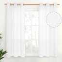 YoungsTex 48 Inch Length White Linen Curtains, Short Light Filtering Drapes with Bronze Grommet Semi Sheer Privacy for Bedroom Living Room Window, 42 X 48 Inch, 2 Panels