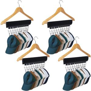 Hat Organizer Holder for Hanger & Room Closet, 4Pack Hat Storage Clips, for Hang Baseball Hats Rack, Ball Caps, Winter Beanie & Accessories, Fits All Hangers (4PC Black)