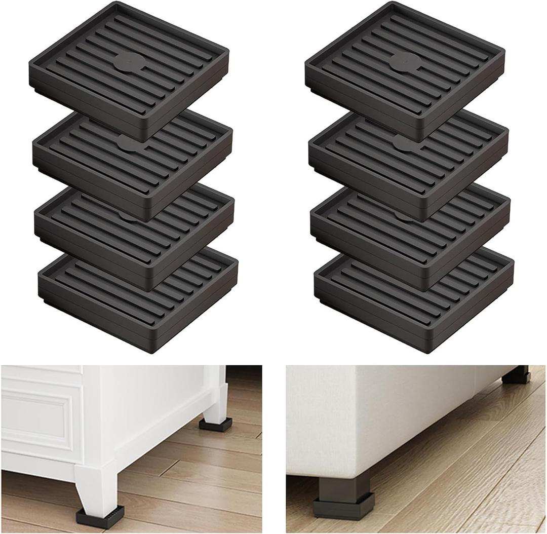 Bed Risers Heavy Duty, Set of 8, Stackable Square Furniture Risers, Adjustable Bed Furniture Risers Lifts Height 0.5-2 inch, Solid Non Slip Furniture Pad for College Dorm, Table, Couch, Chair