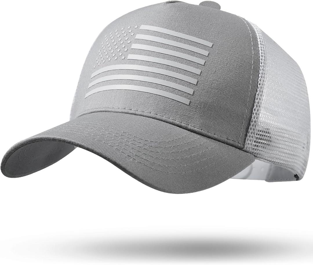 American Flag Trucker Hat Light Grey (Gray)