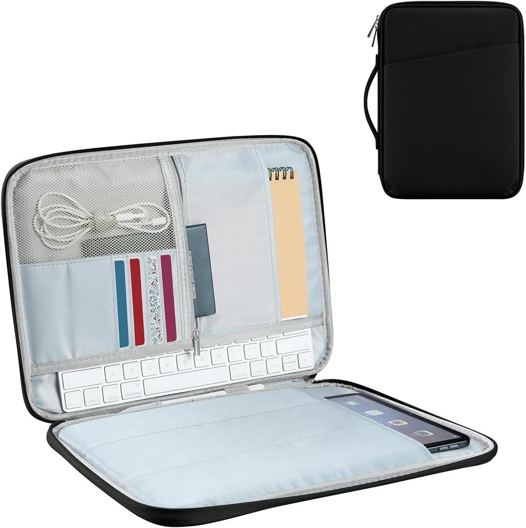 DDgro 12.9 inch iPad Pro Sleeve Tablet Carrying Case for Surface Pro, Galaxy Tab S8/S7+, iPad Pro 12.9 and More Protective Bag with Pockets for Keyboard (PU-Black, 12.9 inch)