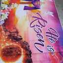 LTLYH 8x6ft Easter Day Decorations - He is Risen Backdrop & Banners for Church - Large Fabric Easter Cross Religious Background for Spring Party Decorations