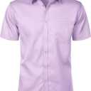 JEMITOP Men's Stretch Slim Fit Dress Shirts Formal Wedding Prom Short Sleeve Button Down Shirt with Pocket (Purple, L)