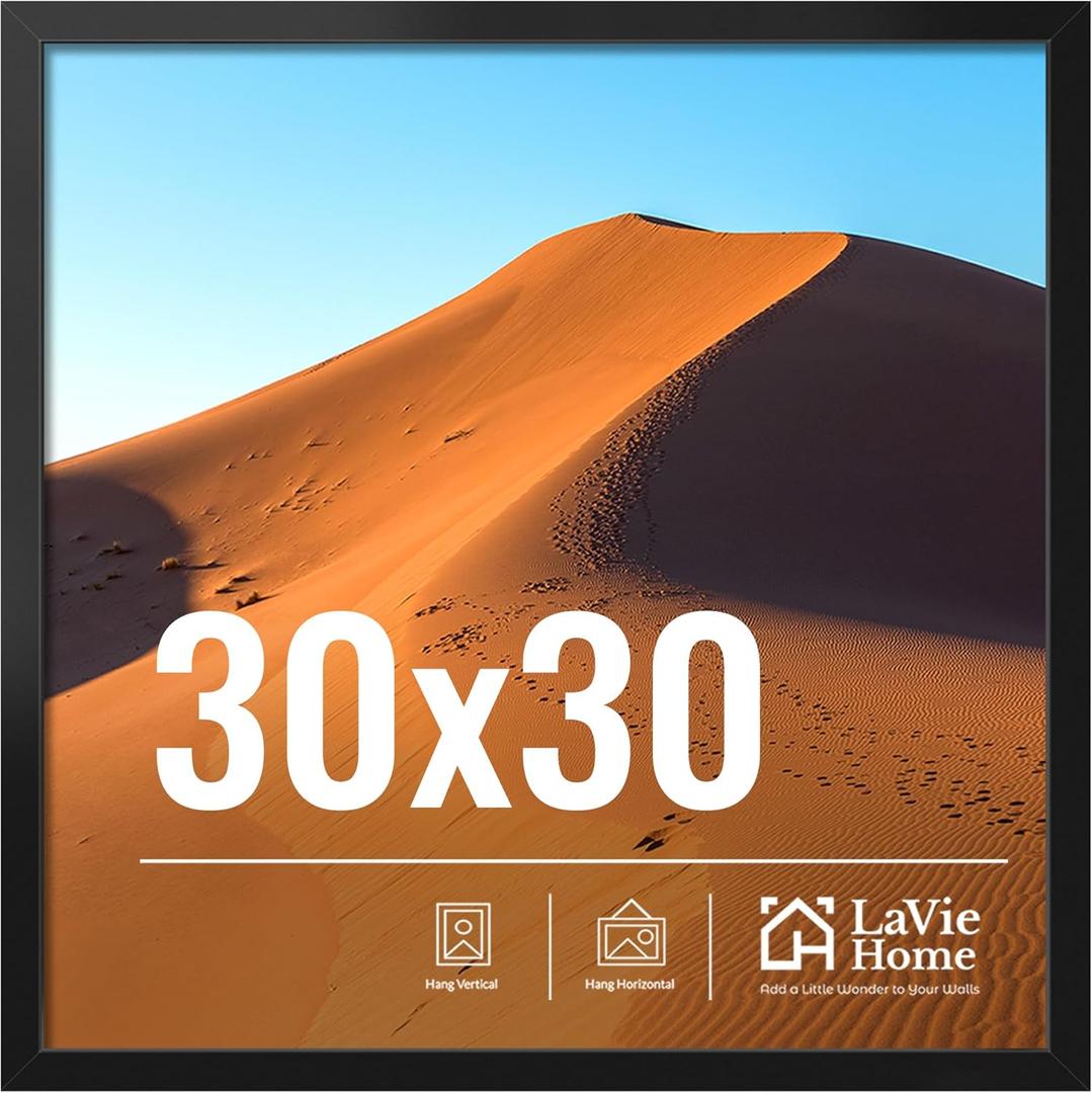 LaVie Home 30x30 Black Picture Frame, 30x30 Wall Display, Modern Style, Horizontal Orientation for Special Occasions