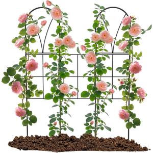 Metal Garden Trellis for Climbing Plants Outdoor, 2 Pack 45" Black Rose Trellis Rustproof Wall Trellis for Roses Vine Cucumbers Vegetables Flower Support