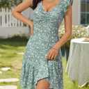 MSBASIC Women's Floral Sundress Teen Petite Summer Ruffle Cap Sleeve V Neck Ruched Mini Dress (M)