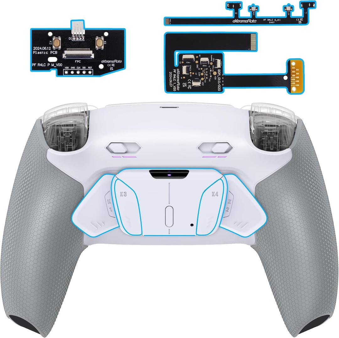 eXtremeRate RISE4 Plus MAX Back Paddles Kit with Clicky Trigger Stops & Rubberized Grip for PS5 Controller BDM-010 020, Remappable Back Buttons Kit for PS5 Controller - White Gray - NO Controller
