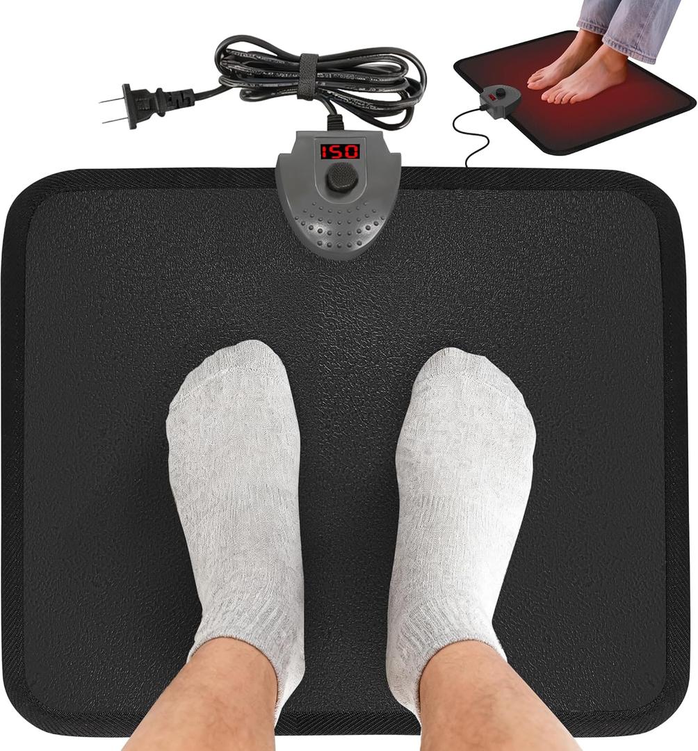 Heated Floor Mat Under Desk for Foot Warmer - Wider 110V Adjustable Temperature Electric Heating Pad - Carbon Crystal & Energy Saving Feet Warmers for Office,Home (Black)