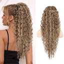 SEIKEA Ponytail Extension, PT005 Isabella 26" Long Bohemian Curly Drawstring Ponytail Light Fluffy Multi Layered Clip in Hair Extensions Ponytail Natural Soft Synthetic Hairpiece Light Brown/Blonde