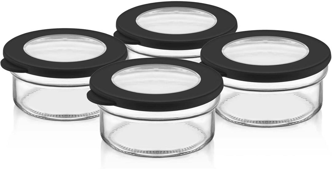 4-Piece Glass Food Storage Container Set with Airtight Lids  450ml (15oz) Round Bowls, Leakproof and BPA-Free, Ideal for Meal Prep, Leftovers, and On-the-Go Snacks  Black