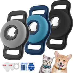 Airtag Dog Collar Holder: Soft Silicone Air Tag Holder for Pet Dogs Cats Collar, Sturdy Airtag Dog Tracker Protective Cover, Pet Friendly Accessories Compatible with Apple AirTag, 3 Packs