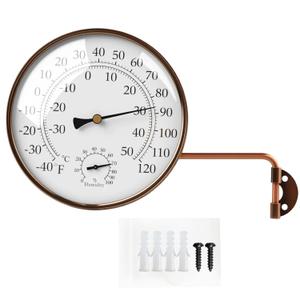 6-Inch Outdoor Thermometer and Humidity Gauge, Window Thermometer for Outside Temperature and Humidity Monitor, Brass Analog Dial, Battery-Free for Patio, Garage, Greenhouse, Garden, Wall