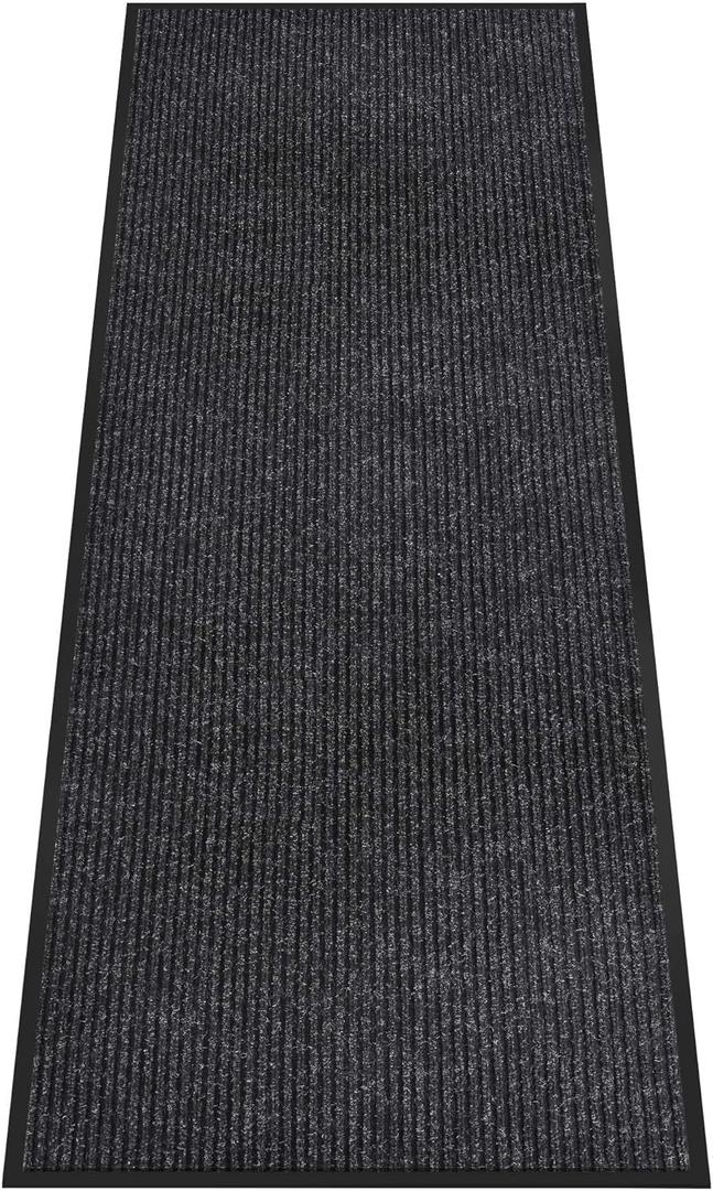 Indoor Outdoor Door Mat, 10' x 3' Doormat for Entryway, Rubber Backing Non Slip Front Door Mat Outside Entrance, Super Absorbent Commercial Floor Mat for Home Office, Black