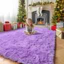 Purple Rugs for Bedroom Girls Room Decor Aesthetic, Cute Fluffy Shag Lavender Area Rug 4x6 for Living Room Dorm Classroom Nursery, Furry Plush Fuzzy Soft Throw Lilac Carpet for Kids, Baby, Teen