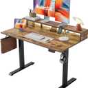 Electric Height Adjustable Standing Desk with Power Outlet and LED Light Strip, Sit to Stand, Ergonomic 48x24" Rising Desk with Memory Presets, Home Office Workstation, Computer Gaming Table, Brown