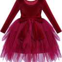 Toddler Baby Girls Velvet Tutu Dress Bowknot Ruffle Tulle Princess Christmas Birthday Party Dress Fall Winter Clothes Red 4-5 Y
