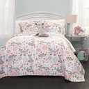 Lush Decor Pixie Fox Reversible Quilt Set, 3 Piece Set, Twin, Gray & Pink - Fun Lightweight Twin Bedding for Kids - Girls Pink Bedroom Decor