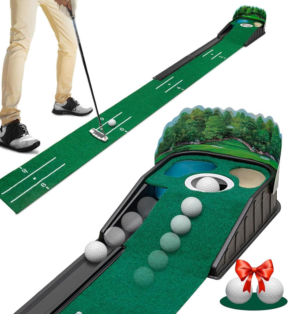 Putting Green Indoor - Golf Putting Mat boasts Genuine Green Speed and a Wrinkle-Free Surface. 8ft Practice Putting Mat with lenticular 3D Backplate, Alignment Guides and Ball Return