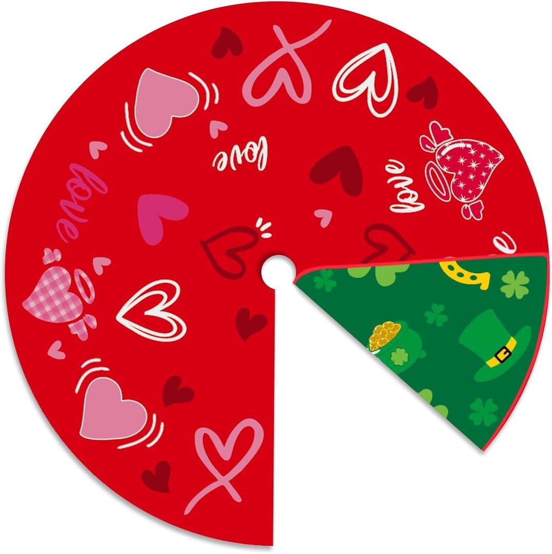 YEAHOME Valentines Day Decorations for Tree Skirt, 36" Love Heart Pattern Tree Skirts for Valentines Day Decor, Double-Sided St Patricks Day Clover Tree Skirt for Holiday Party Decorations (Red, Pink, Green)