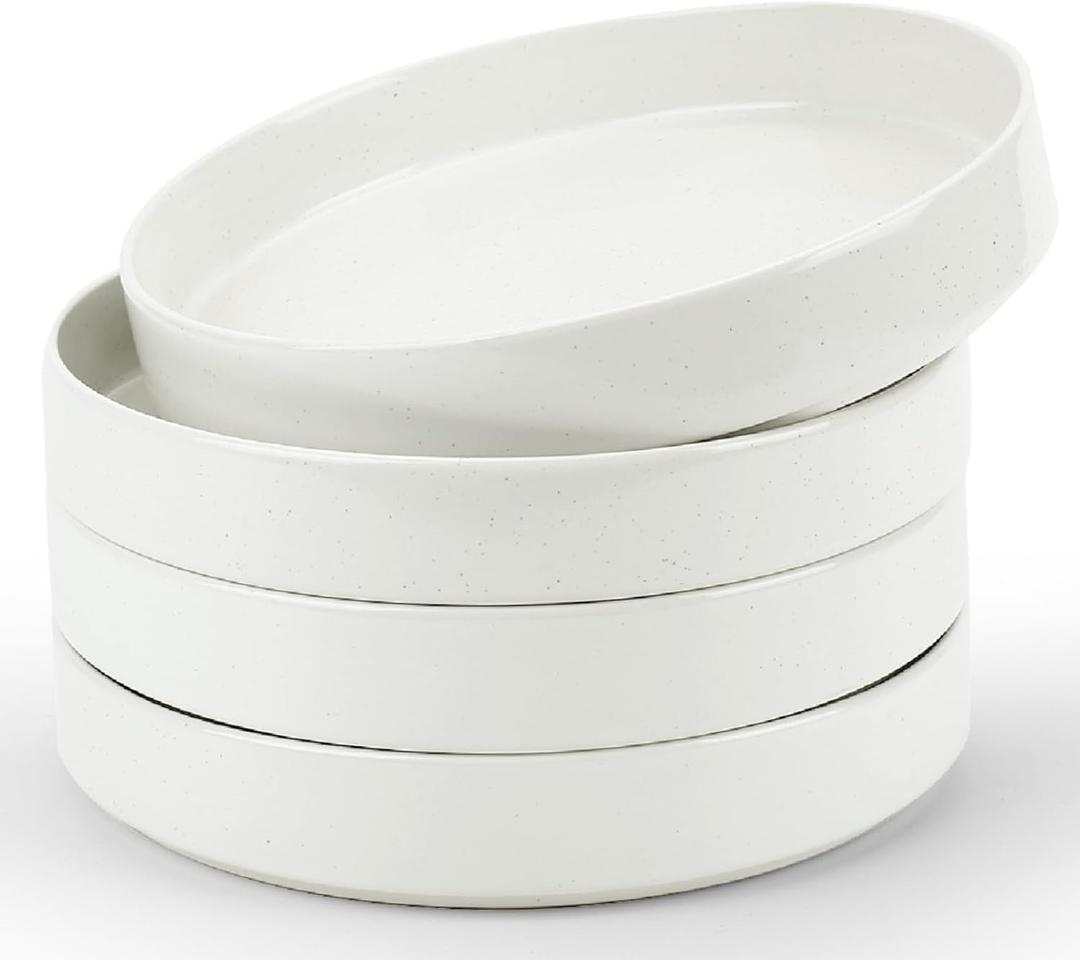 famiware Nebula Pasta Bowls for 4, 8.75 inch Salad Bowl Sets, Large Wide Bowls for Serving Dinner, White