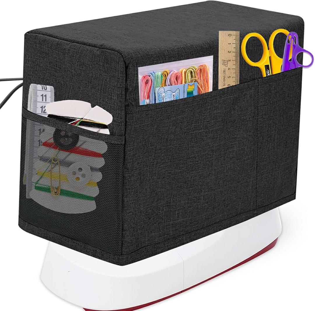 Sewing Machine Cover - Protective Dust Cover with Storage Pocket and Side Handles, Fits Most Standard Machines, Printed Sewing Patterns (Black)