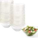 4 x Blue Sky Organic Clear Gold-Rim Disposable Plastic Salad Bowls 1 Pc. - 58oz Premium Quality, Large and Stylish Party Tableware