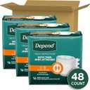 Depend Adult Diapers with Tabs, Incontinence Protection with Tabs, Unisex, Large (3549" Waist, over 170 lbs), Maximum Absorbency, 48 Count (3 Packs of 16)