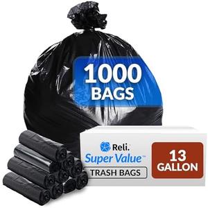 Reli. 13 Gallon Trash Bags | 1000 Bags | Black | Tall Kitchen | Strong | Garbage