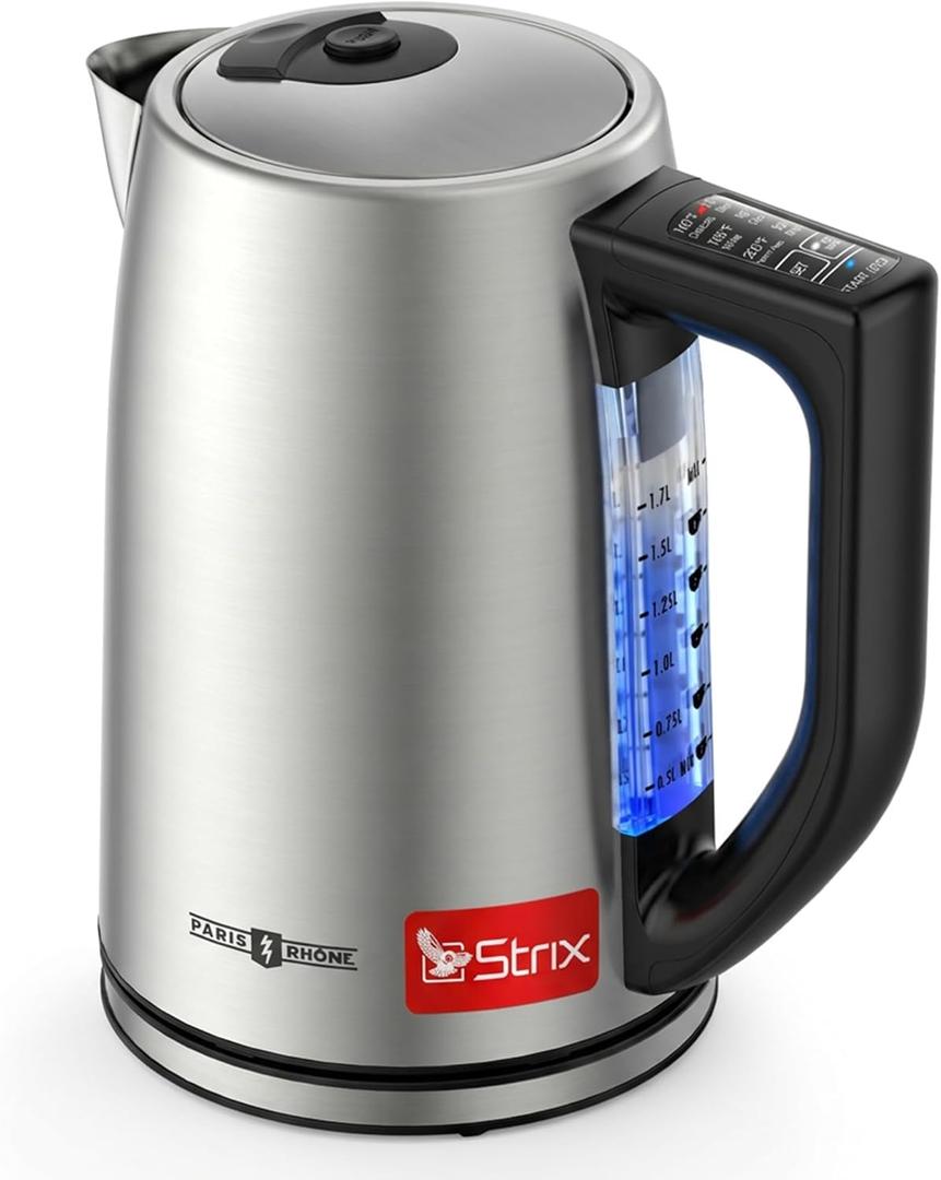 Electric Tea Kettle, PARIS RHNE 6 Precise Temperature Presets 1.7L Stainless Steel Electric Kettle Temperature Control,1500W Fast Boiling Hot Water for Oolong & Green Tea with Strix Control
