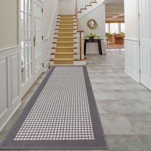 Ileading Grey Runner Rugs for Hallway 2'x8' Non Slip Farmhouse Long Kitchen Floor Mats with Rubber Backing Absorbable Throw Rugs Machine Washable Indoor Decor Carpet for Corridor Petmat Entryway