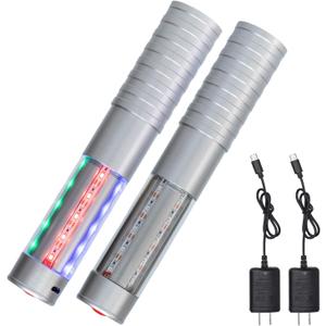 Strobe Bottle Girl Lights LED Bottle Service Lights Baton Reusable Rechargeable Service LED Champagne 2 Pcs for Bar Club Birthday Weddings Parties(Silver,Colorful Light)