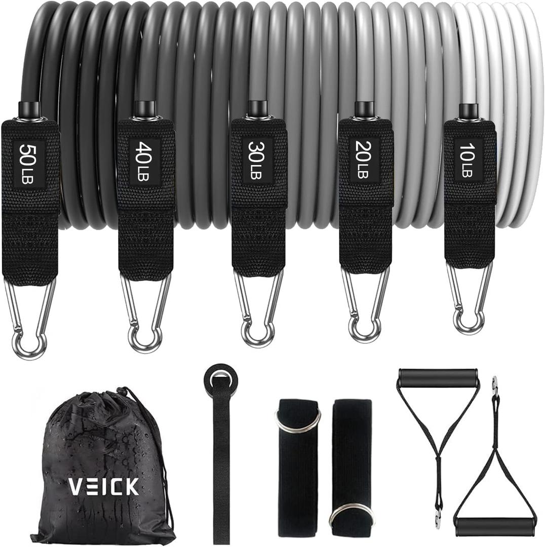 VEICK Resistance Bands, Exercise Bands, Workout Bands, Resistance Bands for Working Out with Handles for Men and Women, Exercising Bands for Fitness Weights Work Out at Home (Gray)