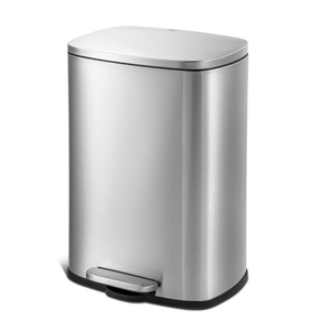QUALIAZERO 13 GAL/50L, RECTANGLE SHAPE, STAINLESS STEEL STEP-ON CAN, WITH SOFT CLOSE LID, BRUSH FINISH