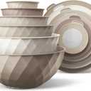 COOK WITH COLOR Mixing Bowls with Lids - 12 Piece Plastic Nesting Bowls Set includes 6 Prep Bowls and 6 Lids, Diamond Design - Microwave Safe, Brown