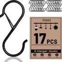 17 Pcs S Hooks for Hanging Safety Buckle, 3.5 Inch Stainless Steel S Shaped Locking Hooks for Colleague Dorm, Kitchen, Plants Pots Towels Bags, Black