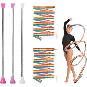 3 Twirling Batons and 2 Dance Set, Stainless Steel Center Balanced Baton for Rhythmic Gymnastics, Marching Band, Color Guard & Spinning Training